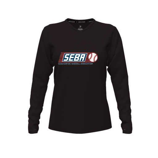 [CUS-DFW-TEES-CMF-VNK-LSL-BLK-FYXS-LOGO1] Decker Comfort T-Shirt (Female Youth XS, Black, V Neck, Logo 1, Long Sleeve)