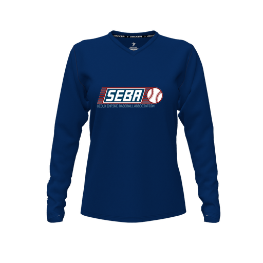 [CUS-DFW-TEES-PER-VNK-LSL-NVY-FYXS-LOGO1] Decker Performance T-Shirt (Female Youth XS, Navy, V Neck, Logo 1, Long Sleeve)