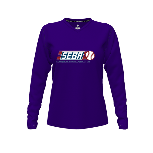 [FTLVPTPP-FYXS-LOGO1] Decker Performance T-Shirt (Female Youth XS, Purple, V Neck, Logo 1, Long Sleeve)