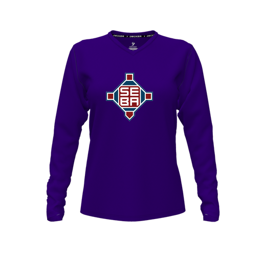 [CUS-DFW-TEES-PER-VNK-LSL-PUR-FYXS-LOGO2] Decker Performance T-Shirt (Female Youth XS, Purple, V Neck, Logo 2, Long Sleeve)