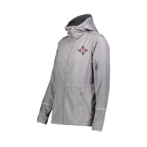 [229782.009.XS-LOGO2] Ladies Packable Full Zip Jacket (Female Adult XS, Silver, Logo 2)